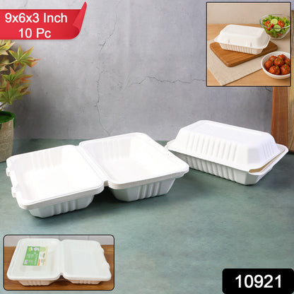Wukusy Fresheeclamshell compostable food box set with 10 takeaway bagasse containers, 9x6x3 inches for home and kitchen use.