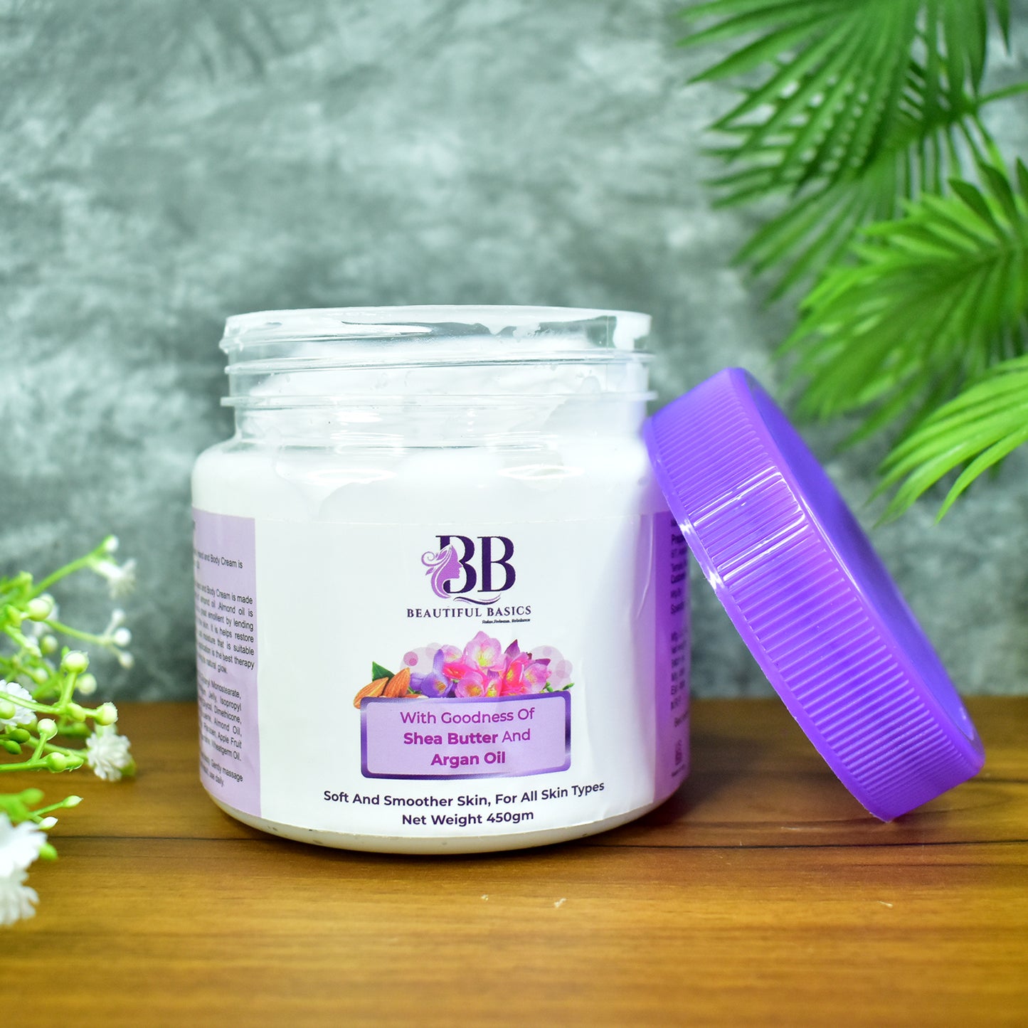Wukusy Beautiful Basics Shea Butter and Argan Oil Body Cream 450g jar, creamy moisturizer for smooth, nourished skin