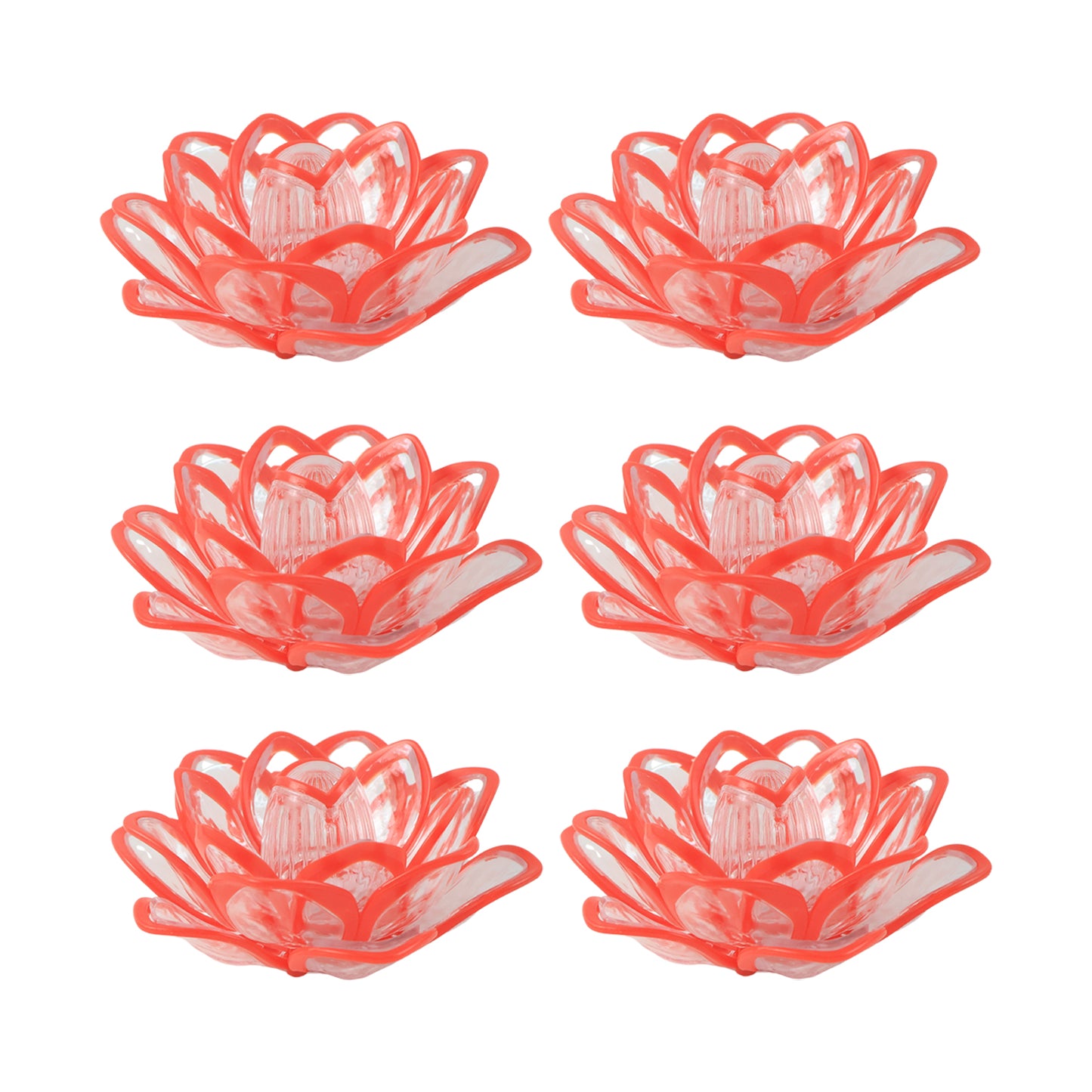 Set of 6 lotus-shaped LED flameless decorative candles for home decor by Wukusy, featuring warm, flickering light and intricate lotus designs.