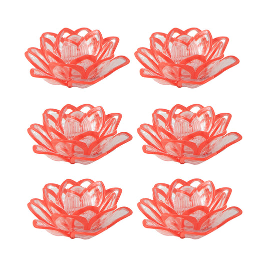 Set of 6 lotus-shaped LED flameless decorative candles for home decor by Wukusy, featuring warm, flickering light and intricate lotus designs.