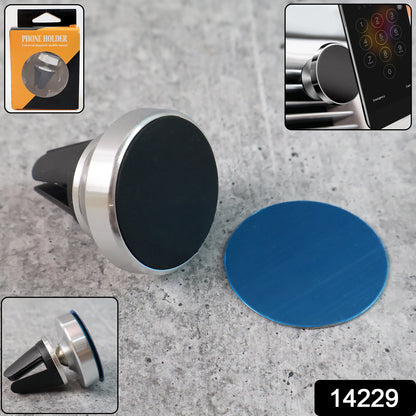 Wukusy 360 rotating magnetic phone holder stand attached to a car dashboard with a smartphone mounted securely.