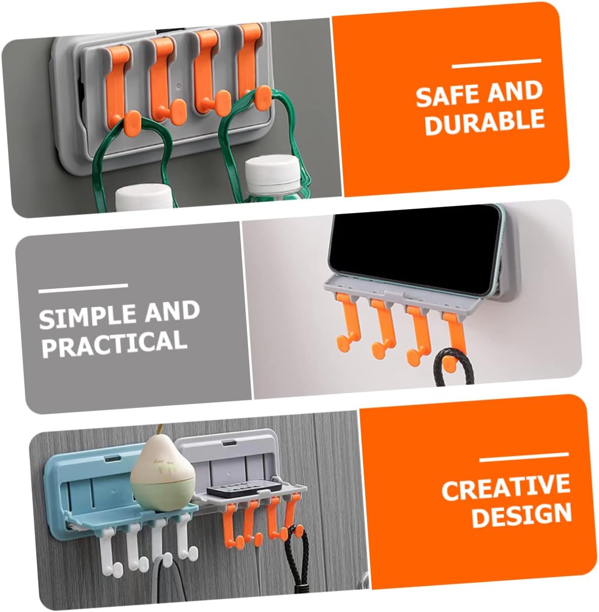 Wukusy 7314 multi-purpose wall-mounted hook rack with foldable towel and coat hooks, ideal for home organization and mobile holder.