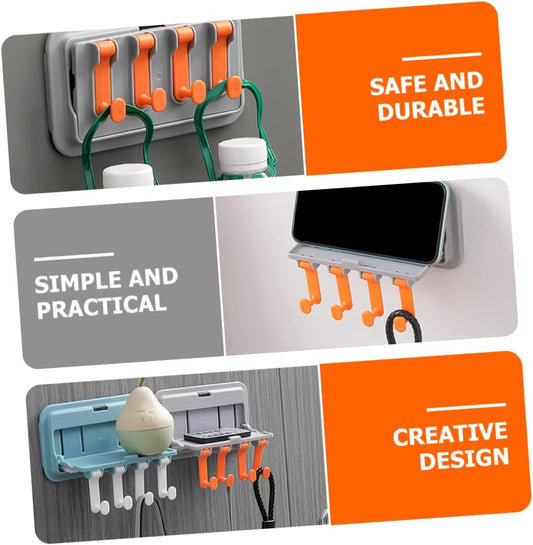 Wukusy 7314 multi-purpose wall-mounted hook rack with foldable towel and coat hooks, ideal for home organization and mobile holder.