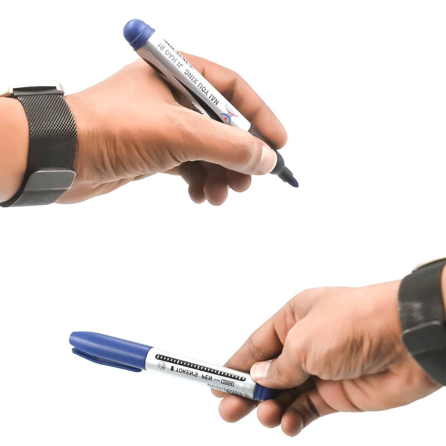 Wukusy 10-pack blue markers and pens for whiteboards, ideal for study and teaching in schools and educational institutes.