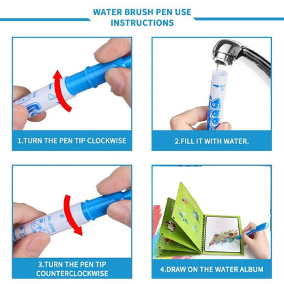 Wukusy 8091 Magic Water Quick Dry Coloring Book with magic pen and painting board, featuring colorful doodles and water-based art.