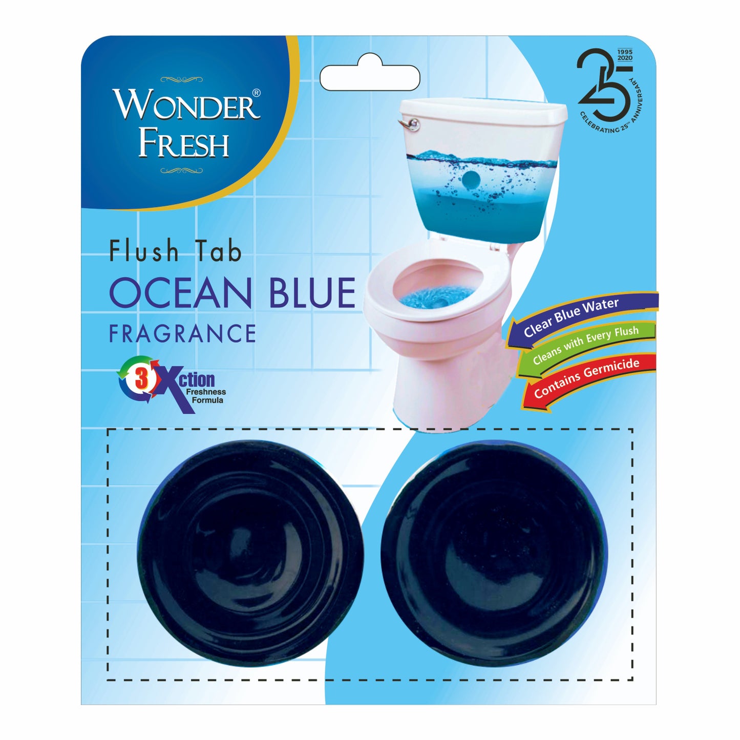 Wukusy Ocean Blue toilet cleaner flush tab, 100 grams, designed for effective home toilet cleaning.