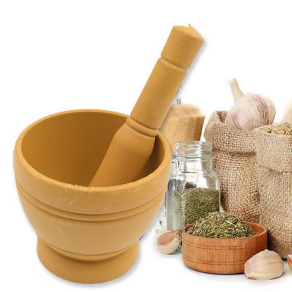 Wukusy mortar and pestle set for spices, traditional kitchen grinder with natural stone design for herbs and kitchen use