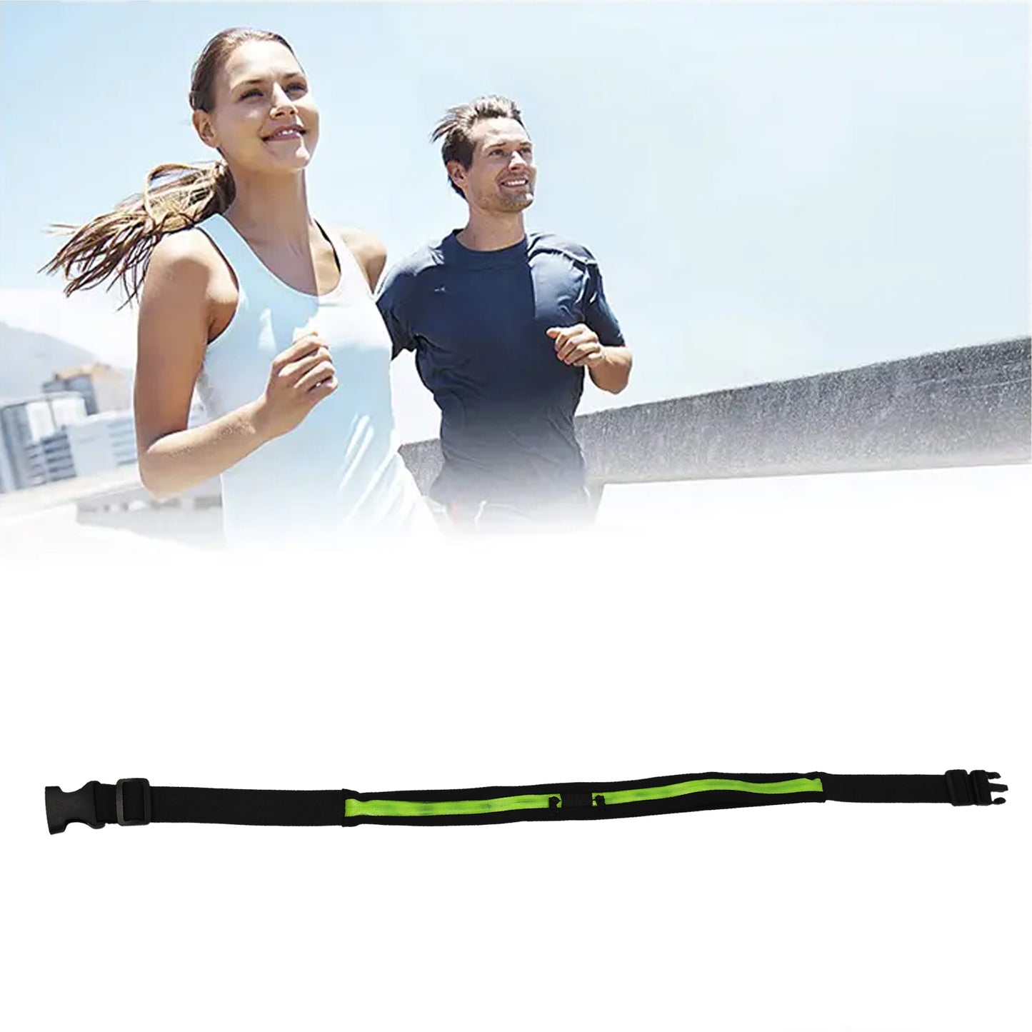Wukusy 6202 waterproof reflective waist bag for running, hiking, jogging, and walking, with adjustable belt and secure zipper closure.