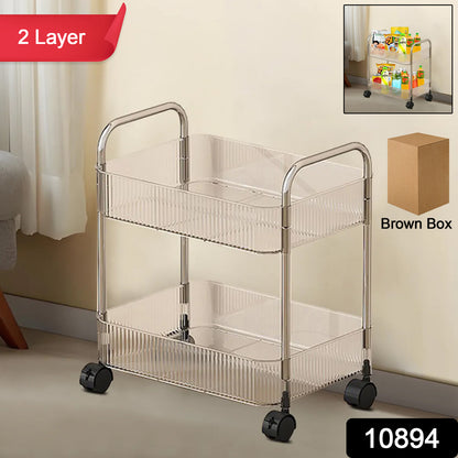 Wukusy 2-layer multipurpose storage trolley with wheels, featuring two spacious shelves and sturdy frame for versatile organization.