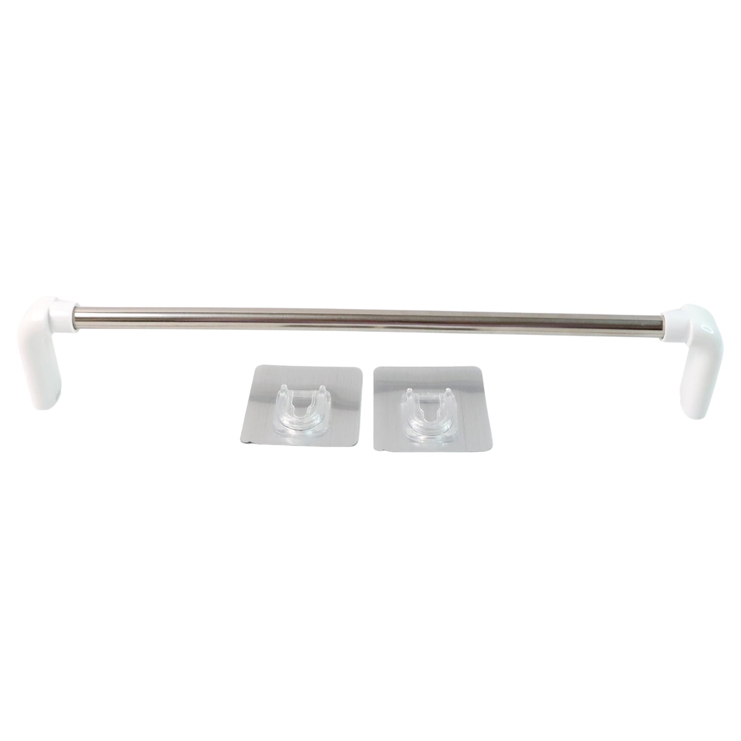 Self-adhesive towel rod by Wukusy, mounted on a bathroom wall, ideal for hanging towels in home improvement projects.