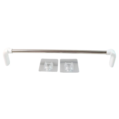 Self-adhesive towel rod by Wukusy, mounted on a bathroom wall, ideal for hanging towels in home improvement projects.