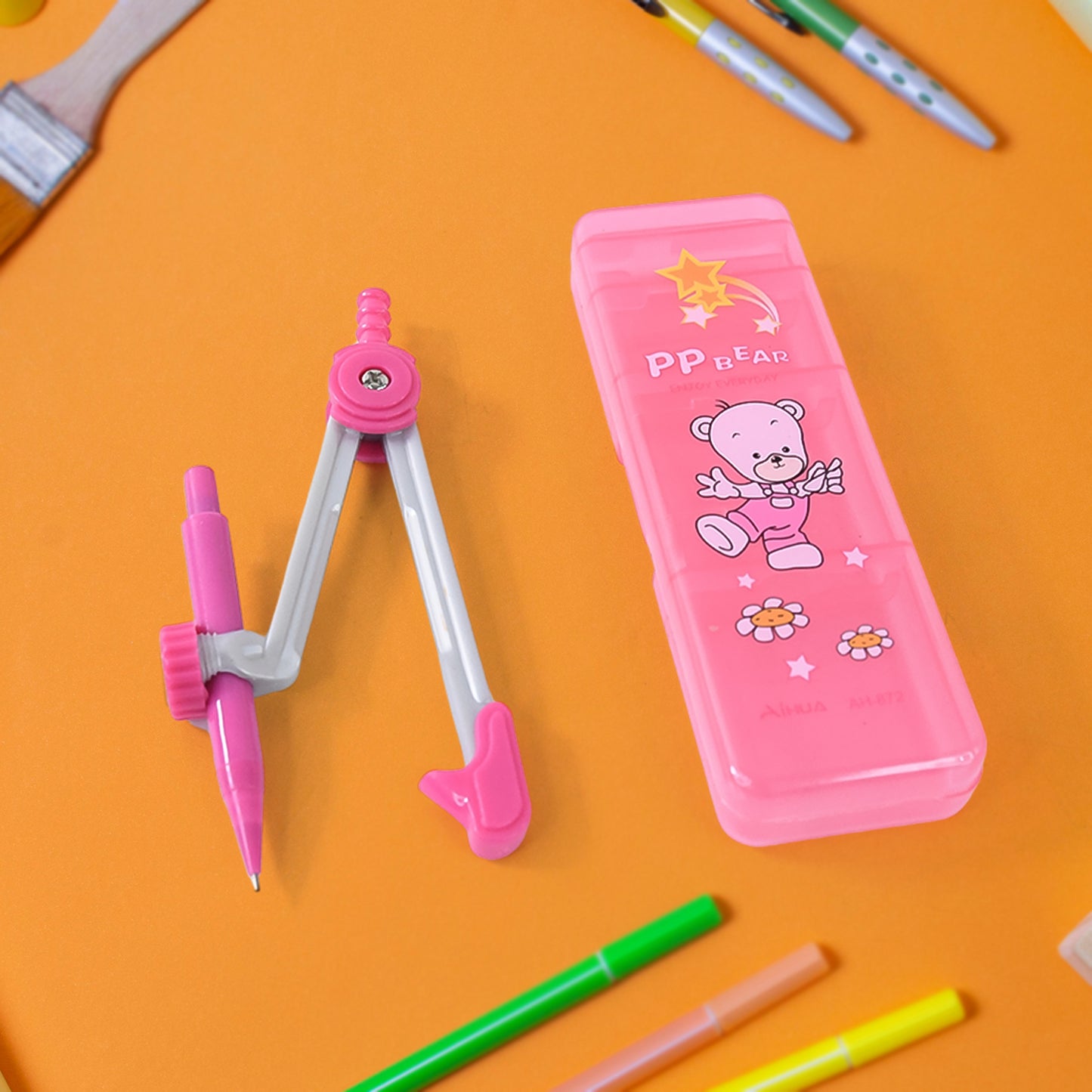 Wukusy 3-in-1 kids' geometry compass set with multiple drawing tools for school and office use, featuring colorful plastic components