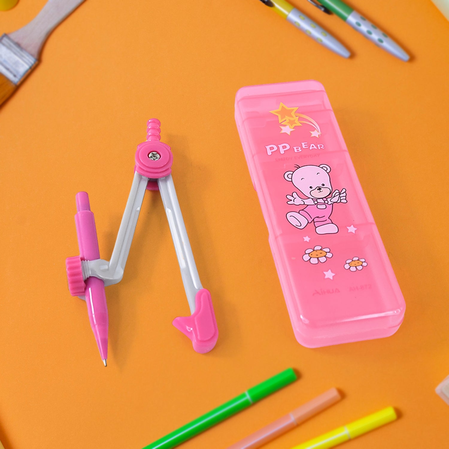Wukusy 3-in-1 kids' geometry compass set with multiple drawing tools for school and office use, featuring colorful plastic components