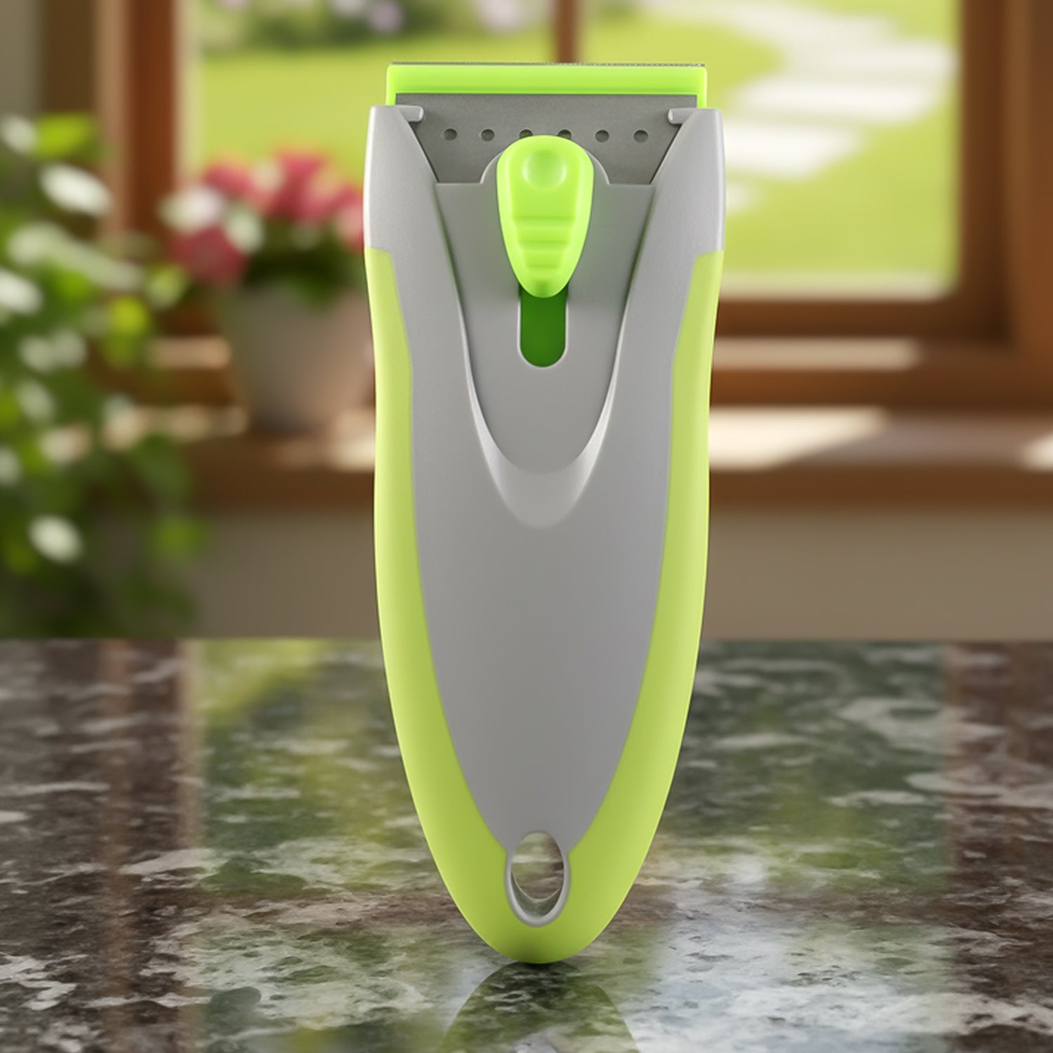 Wukusy multipurpose handheld glass surface scraper with a durable handle and replaceable blades for cleaning windows and glass surfaces.