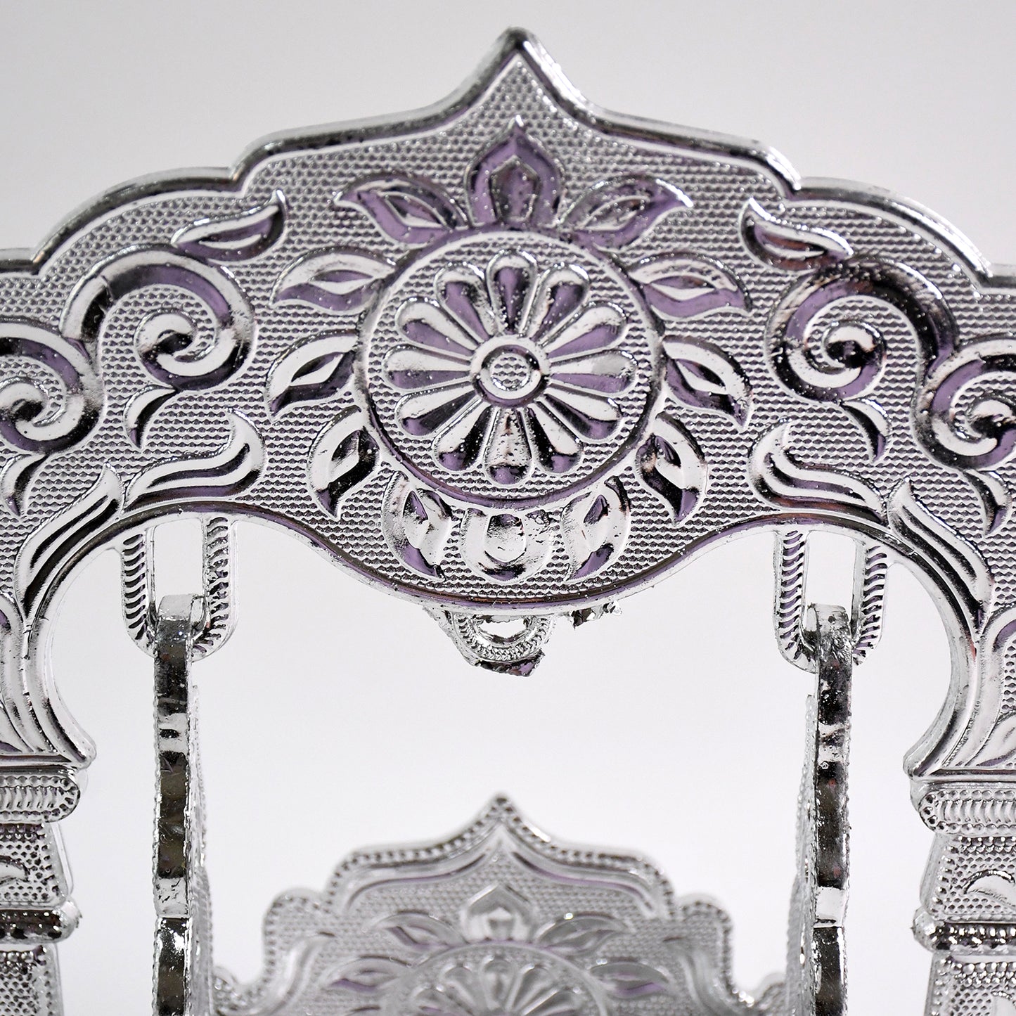 Wukusy Shreeji Bal Gopal Jhula, a decorative wooden swing featuring intricate carvings, perfect for religious or spiritual decor.