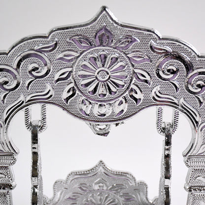 Wukusy Shreeji Bal Gopal Jhula, a decorative wooden swing featuring intricate carvings, perfect for religious or spiritual decor.