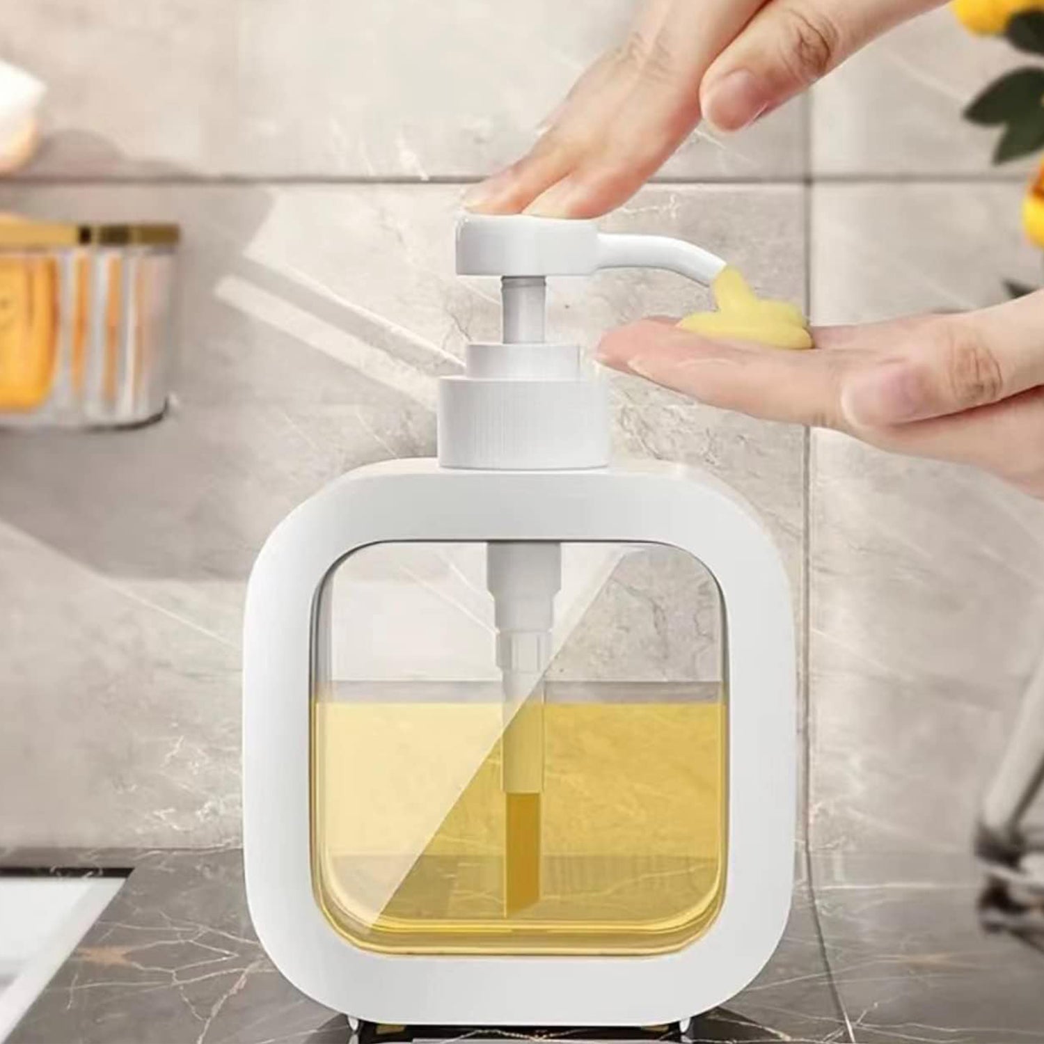 Set of clear plastic Snap Sink Dispenser bottles with pump lids, ideal for home kitchen use, by Wukusy.