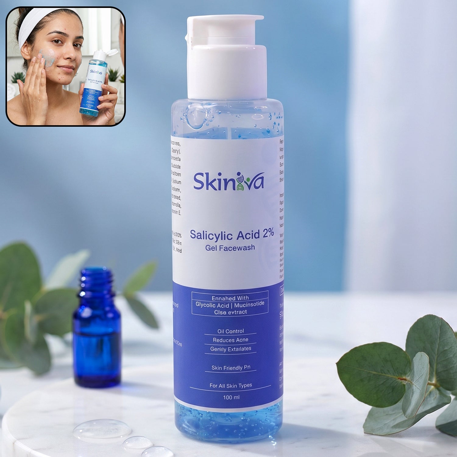 Wukusy Advanced Salicylic Acid Gel Face Wash in 100ml tube, showing the product with label and clear gel texture