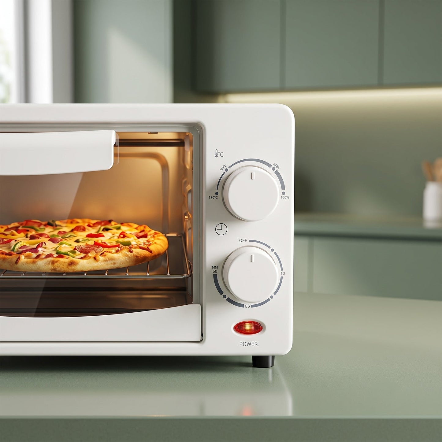 Wukusy 12L electric mini oven toaster griller with 600W power, compact design ideal for baking, toasting, and grilling.