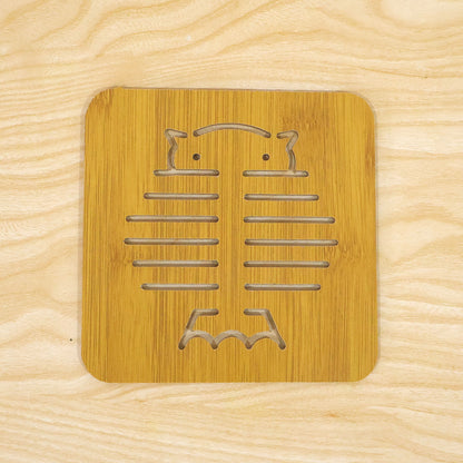 Square Wooden Trivet Mat With Cut Out Design For Hot Pots (1 Pc)