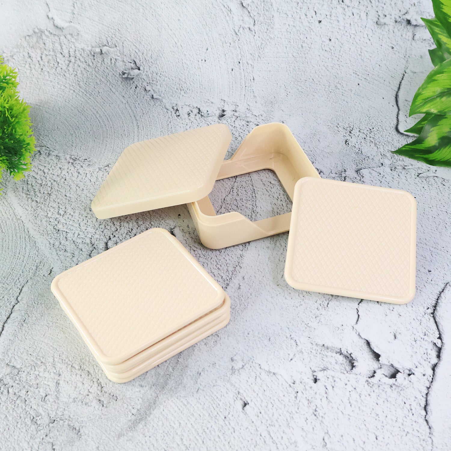 Set of six Wukusy Ganesh Premium Square Coasters with storage box, featuring intricate Ganesh designs for home and kitchen use.