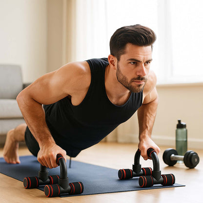 Wukusy heavy-duty push-up bars stand for home workout, featuring sturdy handles and non-slip grips for strength training.