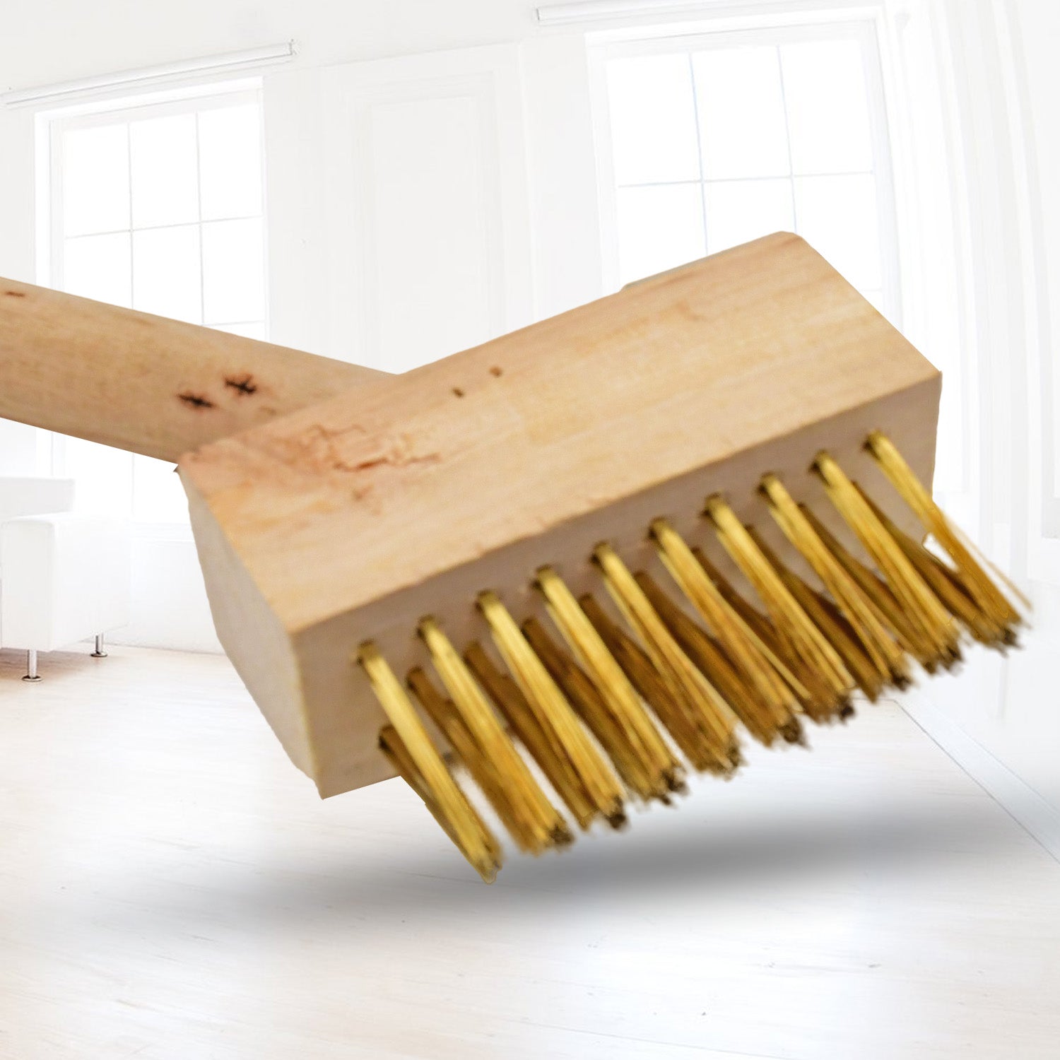 Wukusy wooden block paving brush with sturdy bristles for patio cleaning and weed removal, ideal for home improvement projects.
