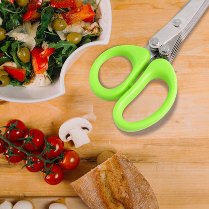 Wukusy premium 5-blade multipurpose herb scissors with ergonomic handles for kitchen herb and vegetable chopping.