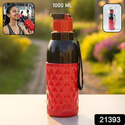 Wukusy plastic 1000 ml sports water bottle with secure screw-on lid and ergonomic design for hydration during activities