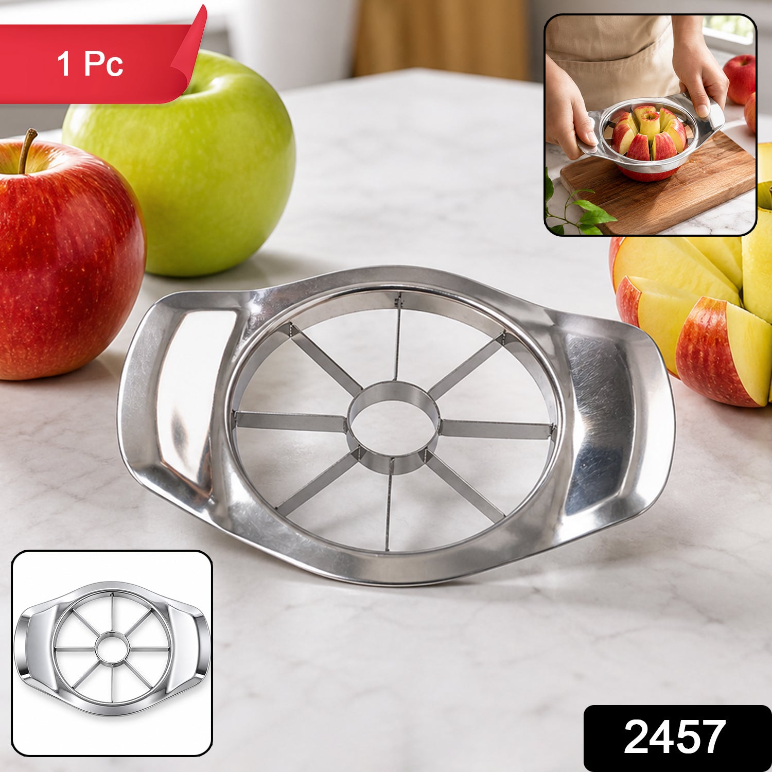 Wukusy stainless steel apple shape fruit cutter and corer, kitchen slicer tool with apple design for easy fruit preparation