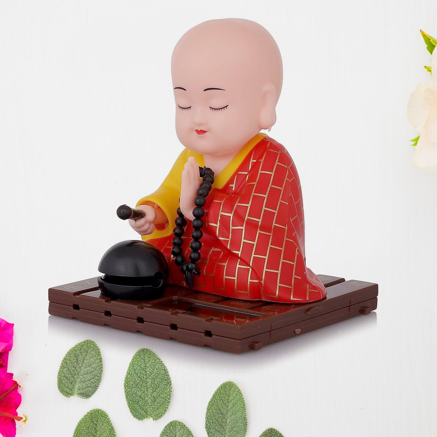 Solar powered sitting Buddha statue with moving head and hand, home decor by Wukusy, medium size, detailed Buddhist figure.