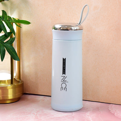Light blue Wukusy 400ml glass water bottle with leak-proof design, ideal for gym, children, and daily hydration.