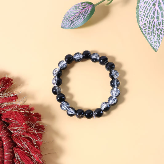 Elegant dual-tone crystal beaded stretch bracelet by Wukusy featuring sparkling beads and a comfortable elastic band.