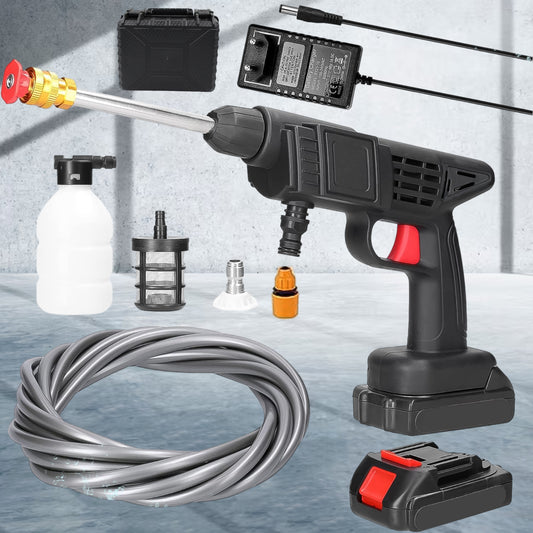 Wukusy 48V Car Washer Gun Water Spray Gun in small box, durable plastic body with adjustable nozzle for car washing.