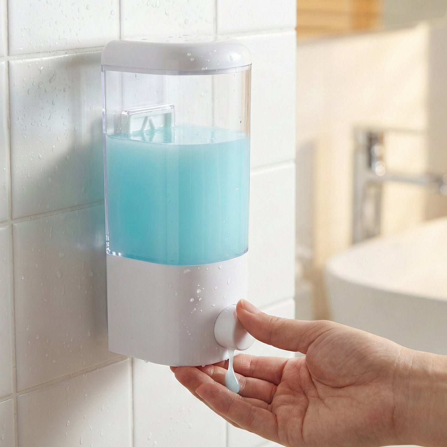 Wukusy wall mount liquid soap dispenser holding 500ml, sleek design for hand wash and soap refilling