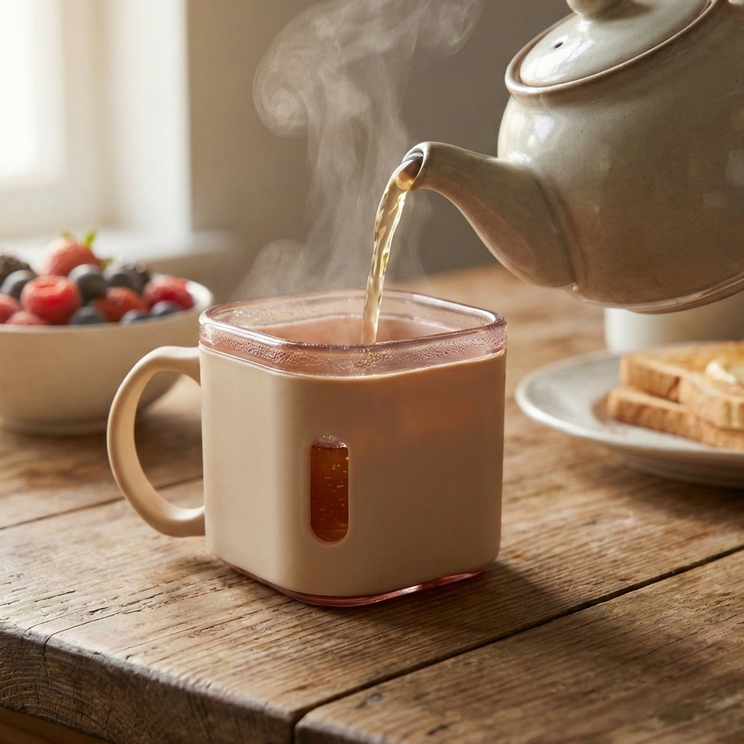 Six-piece Wukusy premium square-shaped tea cup set with 150ml capacity, featuring modern design and ceramic construction.