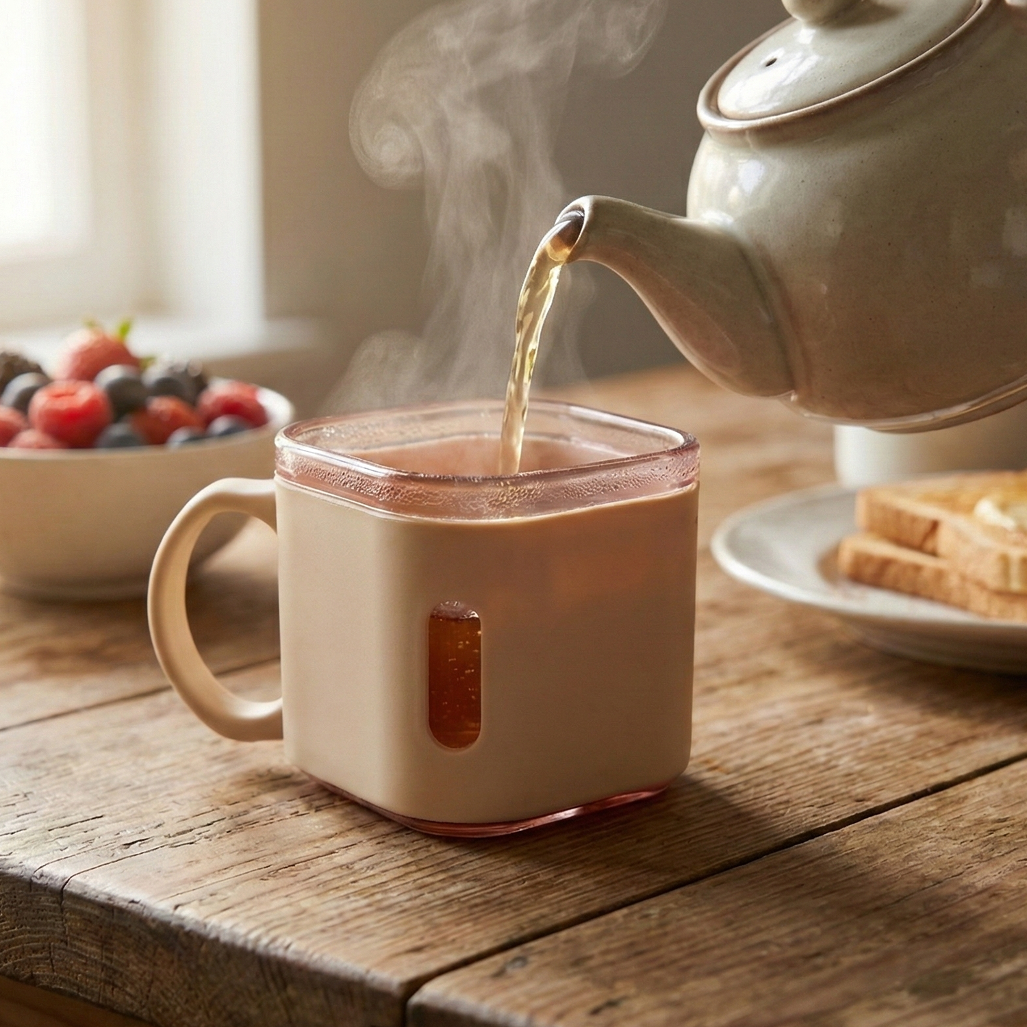 Six-piece Wukusy premium square-shaped tea cup set with 150ml capacity, featuring modern design and ceramic construction.