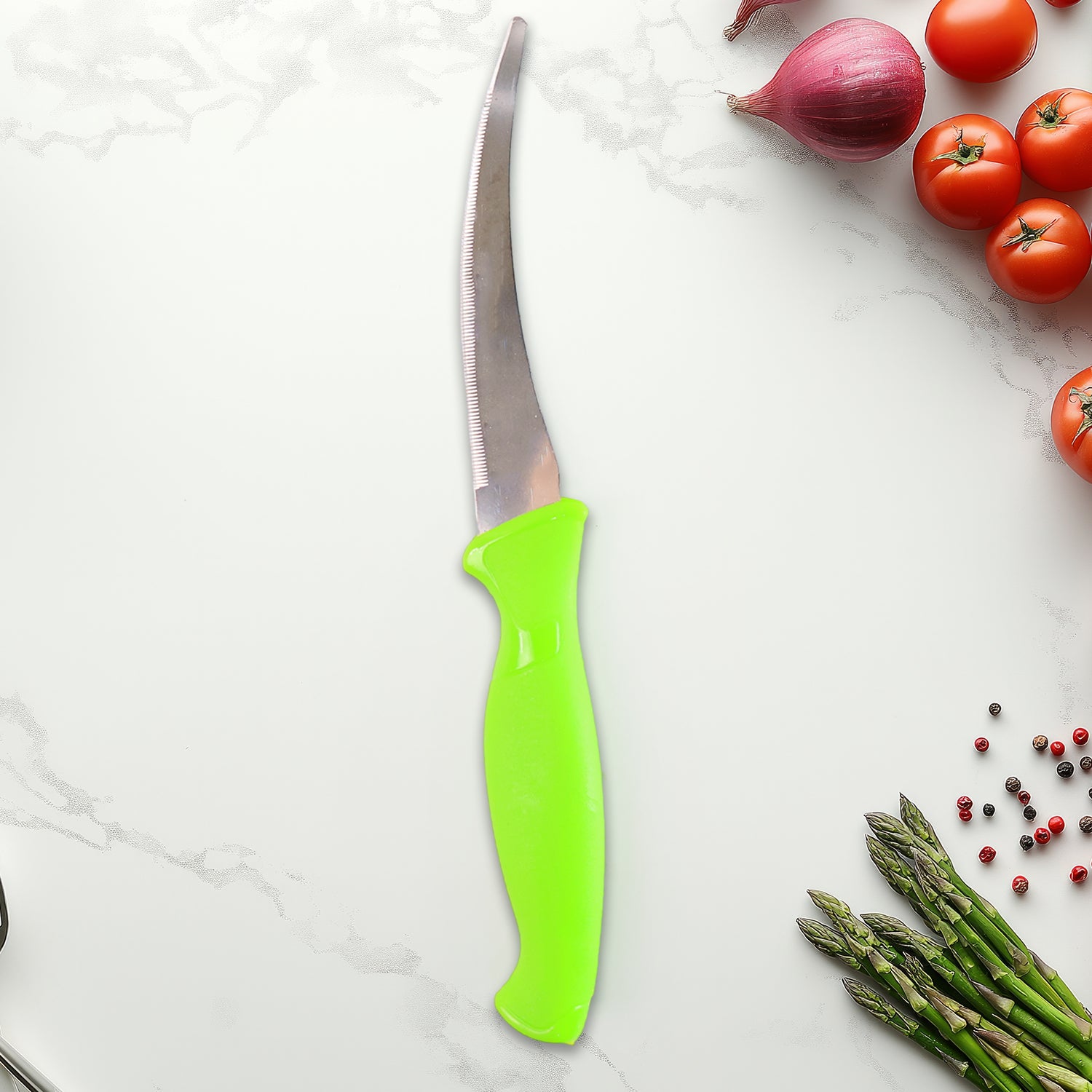 Wukusy premium multipurpose kitchen knife with soft ergonomic handle, sharp blade for chopping and slicing food in the kitchen.