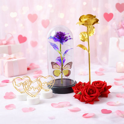 Wukusy Romantic Gift Set with candles, chocolates, and spa items arranged for a romantic occasion.