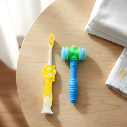 Kids toothbrush and hammer toy set by Wukusy, featuring colorful toothbrush and playful hammer toy for children.