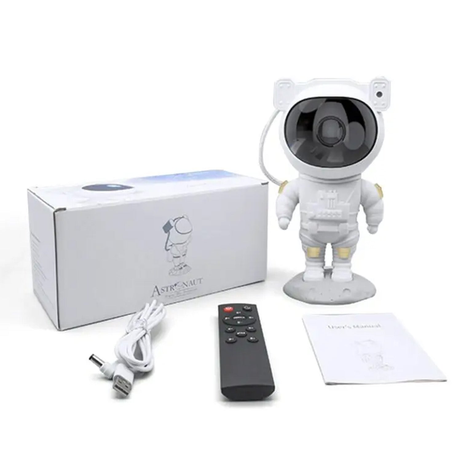 Wukusy Robot Sky Space Stars Light Astronaut Galaxy Projector night lamp displaying starry sky projection in a bedroom setting
