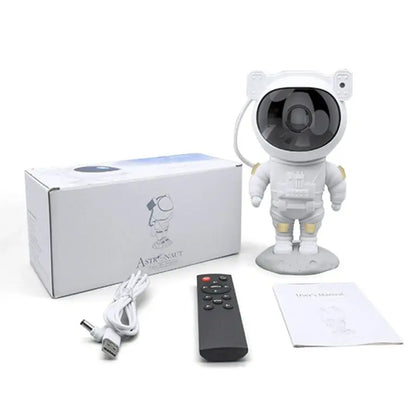 Wukusy Robot Sky Space Stars Light Astronaut Galaxy Projector night lamp displaying starry sky projection in a bedroom setting