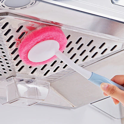Wukusy long handle kitchen dish scrubber brush for effective cleaning of pots, pans, and dishes in home and kitchen use