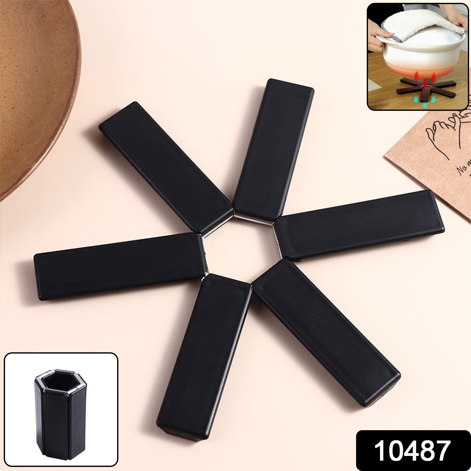 Foldable insulated trivet mat by Wukusy for hot pots, used as a heat-resistant pad for kitchen cookware and hot serving dishes.