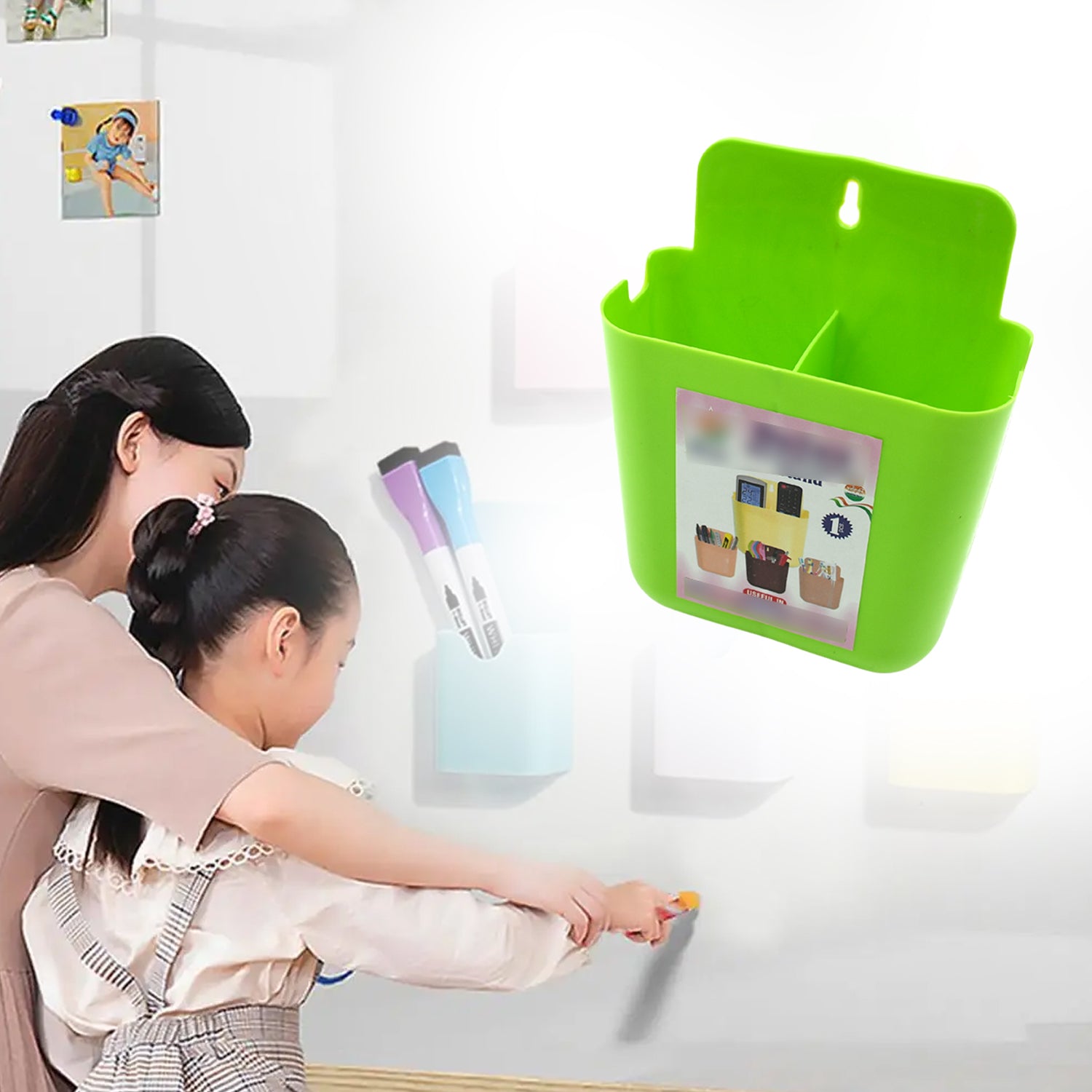 Wukusy 4473 multipurpose wall holder with two sections for mobile, remote, makeup brushes, and stationary storage in home or office.