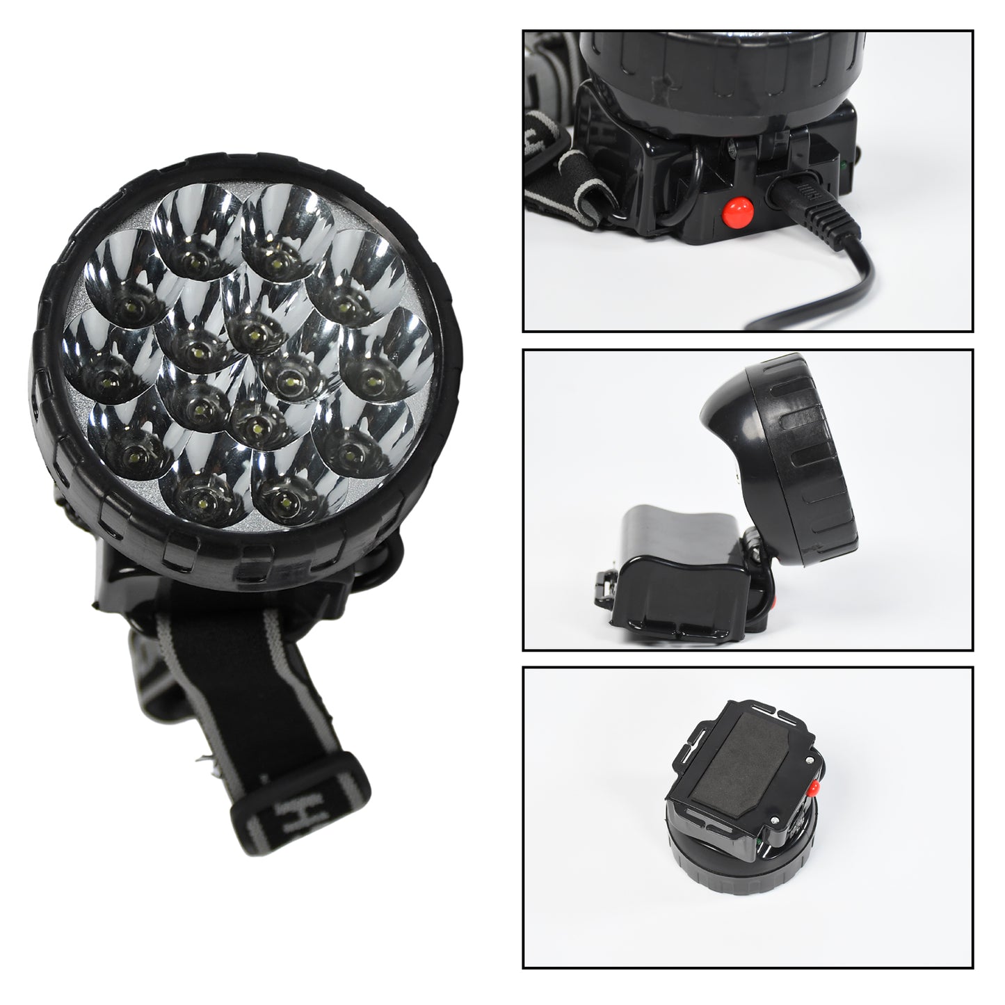 Wukusy 7517 Head Lamp with 15 LED lights, rechargeable, adjustable for outdoor activities like camping, fishing, hiking, and cycling.