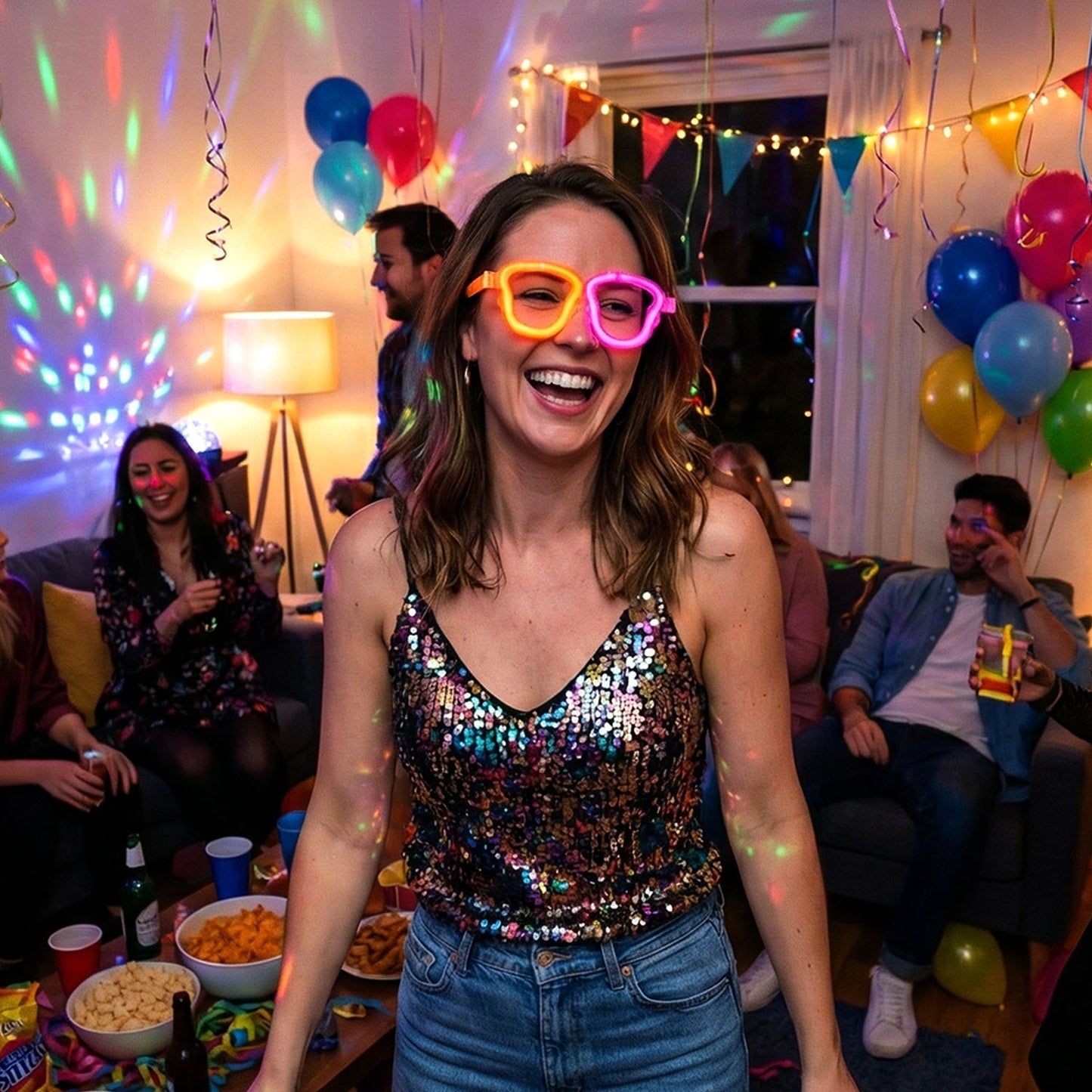 Wukusy Glow Party Glasses for kids and adults, featuring bright, colorful illuminated frames perfect for fun events and celebrations.