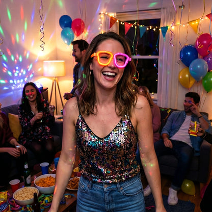 Wukusy Glow Party Glasses for kids and adults, featuring bright, colorful illuminated frames perfect for fun events and celebrations.