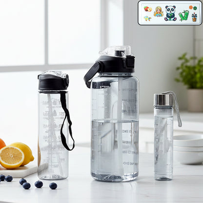 Wukusy 3-in-1 multipurpose water bottle set with 2000ml, 900ml, and 500ml bottles in a compact, portable design.