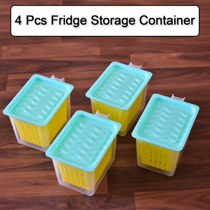 Set of four Wukusy plastic fridge storage containers with handles, ideal for organizing kitchen food and leftovers.